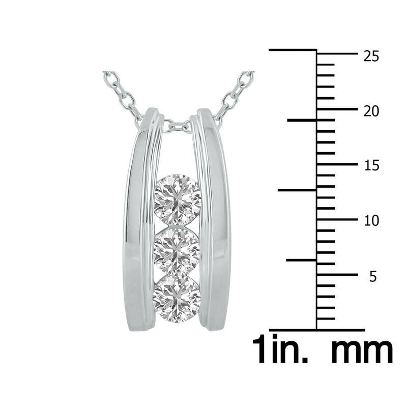 Marquee 1 CTW Three Stone Lab Grown Diamond Ladder Pendant in 10K White Gold
