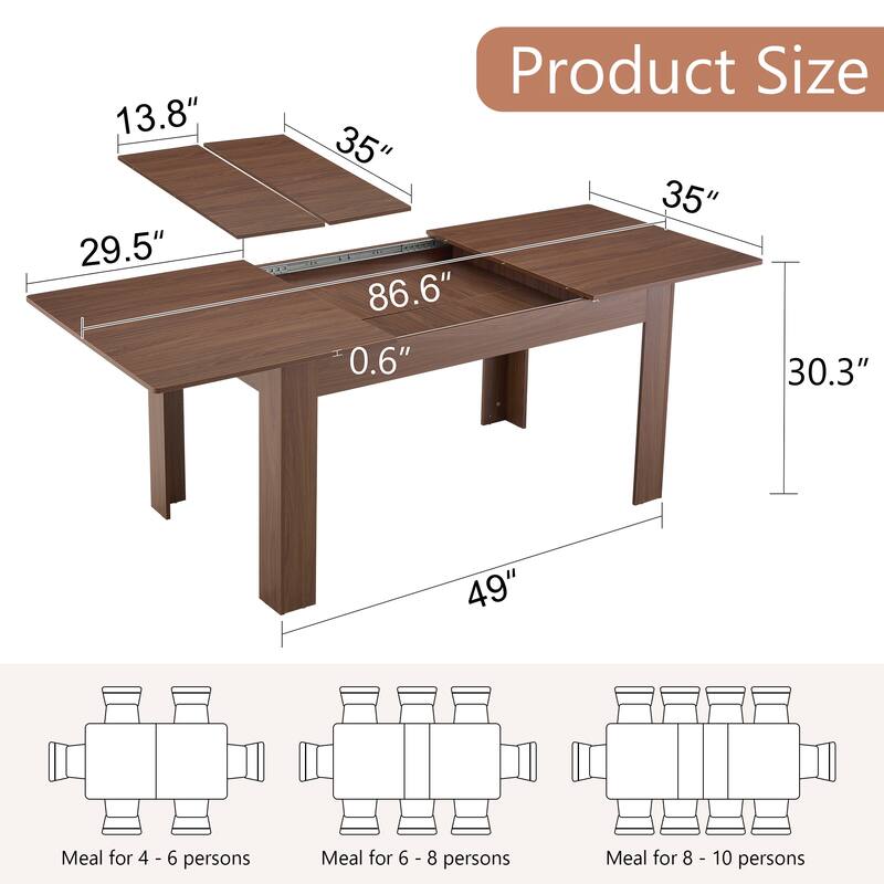 Modern Expandable Walnut Dining Table with Double Drop Leaves Space Saving Rectangular Kitchen Table for Small or Large Spaces