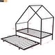 preview thumbnail 3 of 53, Metal House Bed with Twin Size Trundle, Twin Size House-Shaped Bed Steel Slat Support Easy Assembly for Kids Teens Boys & Girls
