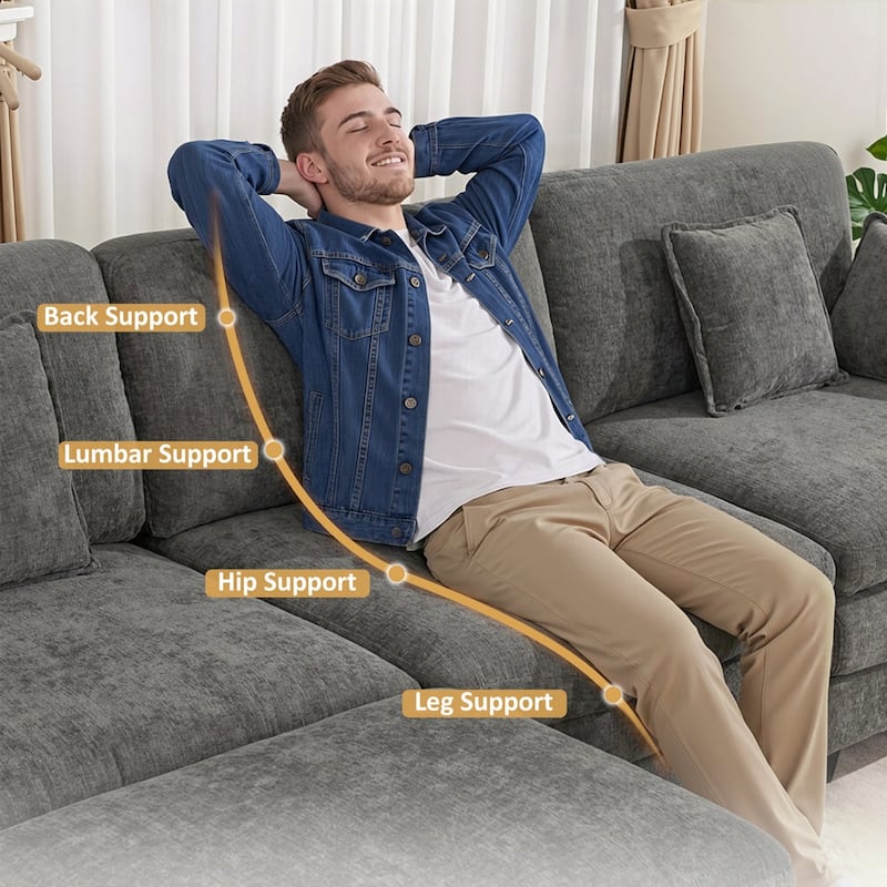 MCombo 111.8'' Modular Sectional Sofa Couch with Reversible Ottoman for Living Room, L Shaped Sofa, FSC Certified