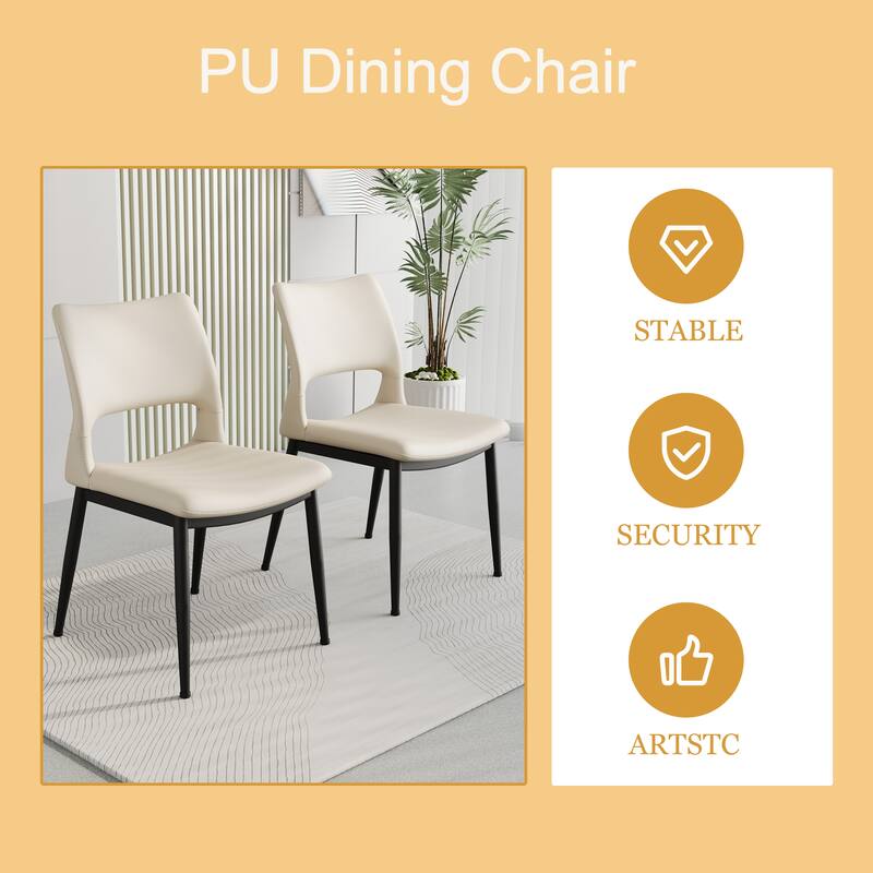 Modern Minimalist PU Leather Dining Chairs Set of 2, Comfortable Backrest Design, Metal Leg Support - 18.8" x 17.3" x 32.5"