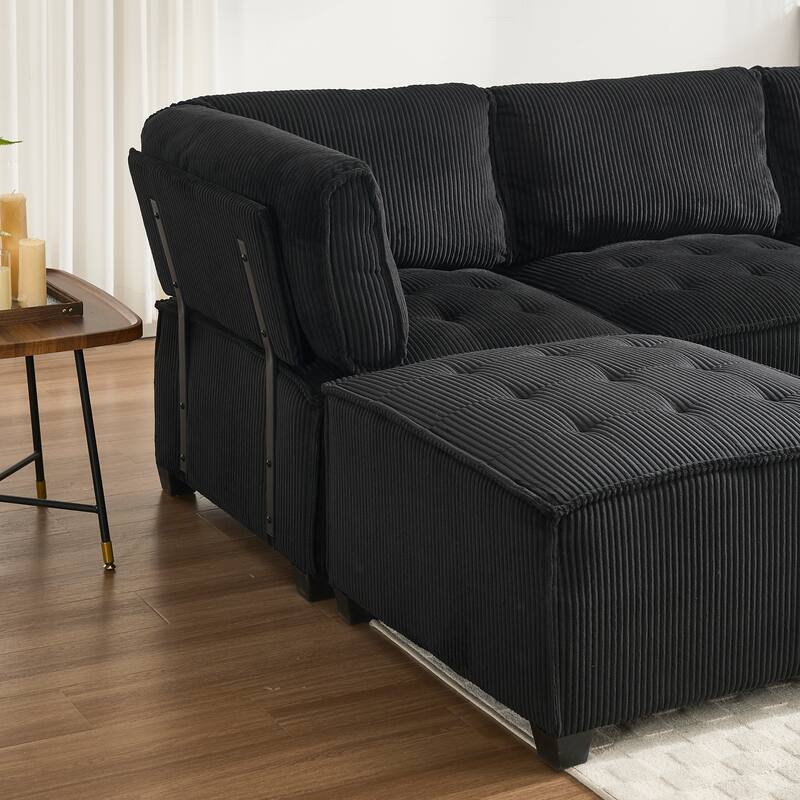 U-Shaped Modular Sectional Sofa, Oversized Corduroy Cloud Couch with Reversible Chaise, Comfy Convertible 6-Seat Corner Couch