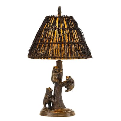 30" Tall Rustic Lodge Table Lamp with Rattan Empire Shade and Bronze Resin Base 3-Way Switch - 29.5" H x 17" W x 17" D