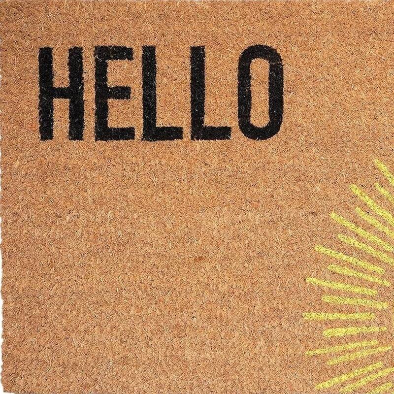 HomeRoots 17" X 29" Brown Yellow And Black Sunny Hello Outdoor Coir Door Mat - 17.00' X '29.00