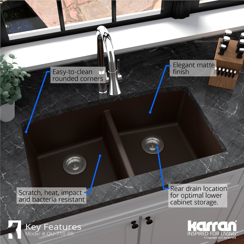 Karran Undermount Quartz 32 in. 50/50 Double Bowl Kitchen Sink Kit