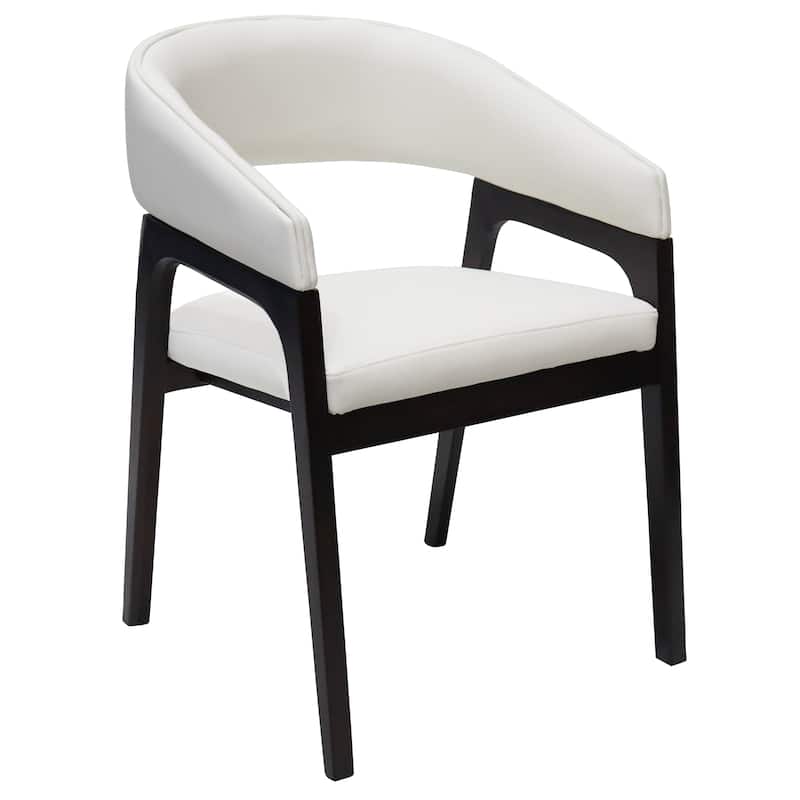Cali Leather Dining Chair with Rubberwood Legs for Modern Kitchend and Dining Room Accent Arm Chair With Curved Open Back Design - White