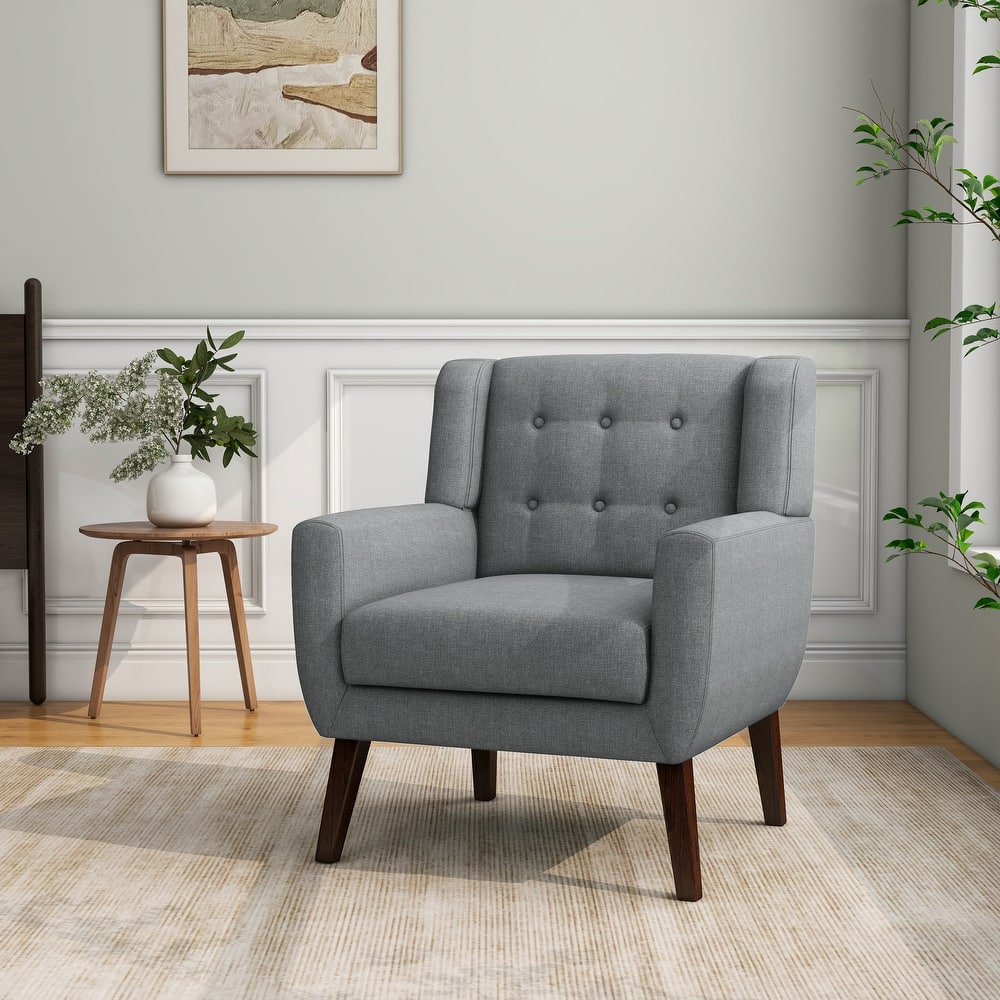 27" Wide Tufted Armchair with Solid Wood Legs