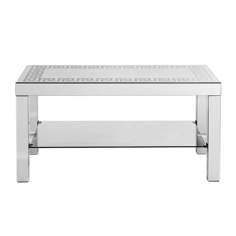 Modern Carved Mirror Coffee Table with Glass Top, Diamond Frame and Mirror Crystal Legs, for Living Room