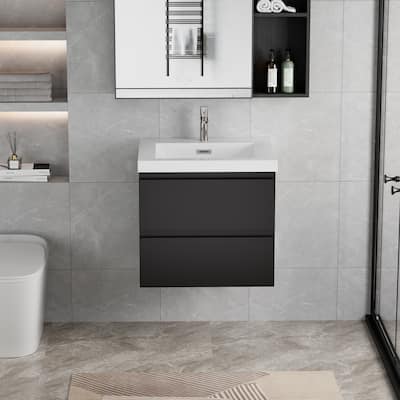 24 Inch Floating Bathroom Vanity with Sink,Vanity Cabinet with Resin Top Basin and Soft Close Drawers