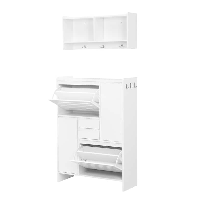 Shoe Storage Cabinet with Wall Cabinet, Breathable Flip Drawer Shoe Rack, Space-Saving Shoe Organizer Cabinet for Entryway