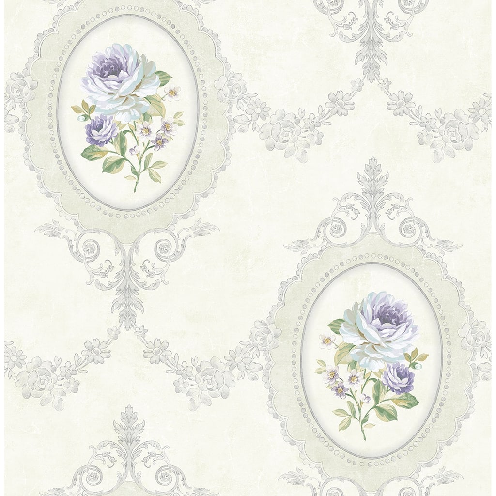 Seabrook Designs Aubrey Framed Rose Toile Unpasted Wallpaper