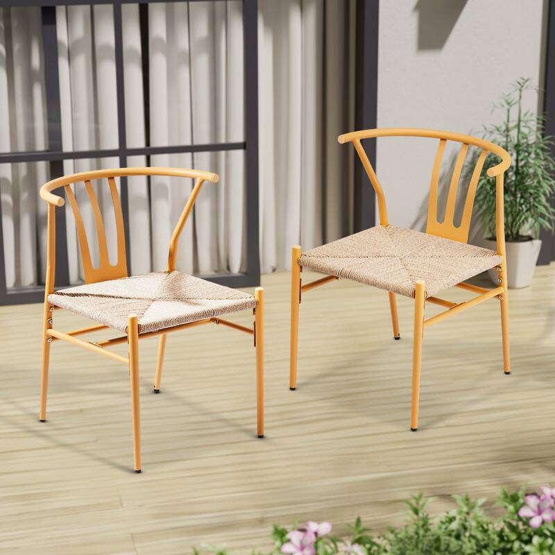 Set of 4 Hand-Woven Rope Dining Chairs with Metal Frame and Curved Back Ergonomic Design - 23” x 18.3” x 31.5”