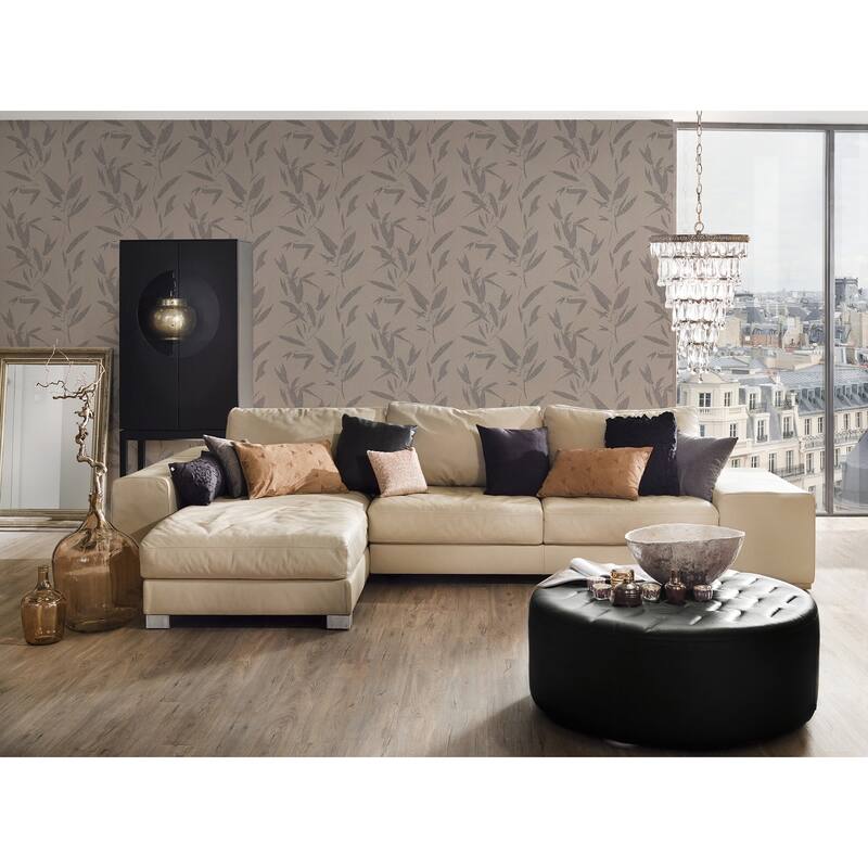 Advantage Kaiya Grey Leaves Wallpaper - 20.9in x 396in x 0.025in - 20.9in x 396in x 0.025in