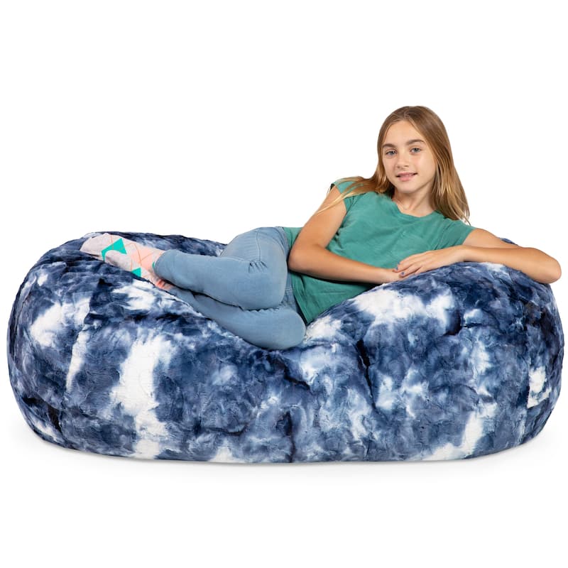 Jaxx 4 Foot Saxx Bean Bag Sofa for Kids, Teens and Young Adults - Faux Fur - Blue & White Print
