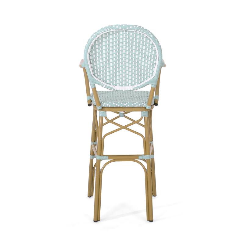 Outdoor Wicker and Aluminum Barstools, Set of 2