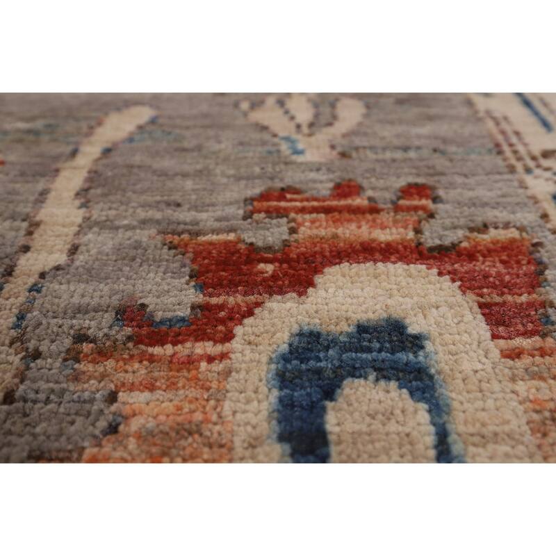 Vegetable Dye Grey Oushak Turkish Area Rug Handmade Floral Wool Carpet - 5'4"x 7'8"