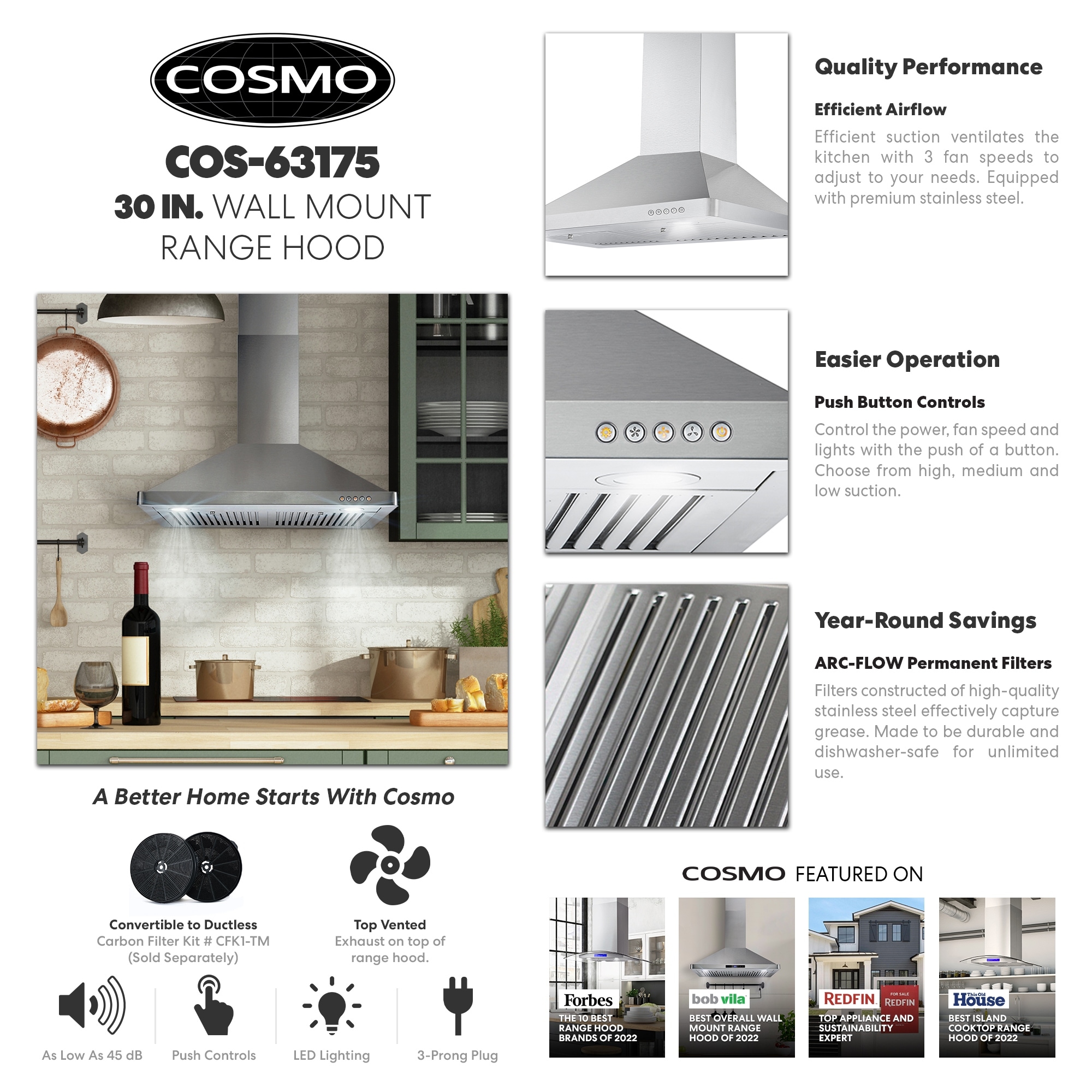 Cosmo 30 in. Ducted Under Cabinet Range Hood with 380 CFM, 3 Fan Speeds - 30  in. - On Sale - Bed Bath & Beyond - 10306102