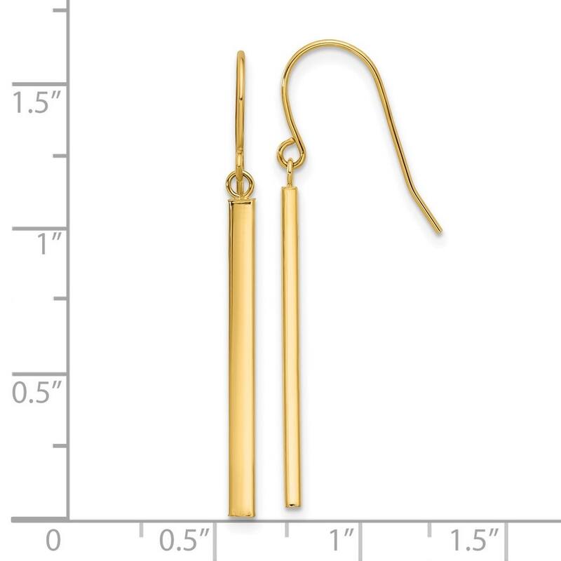 Curata 14k Yellow Gold 41.3x1.5mm Polished Bar Dangle Hook Earrings