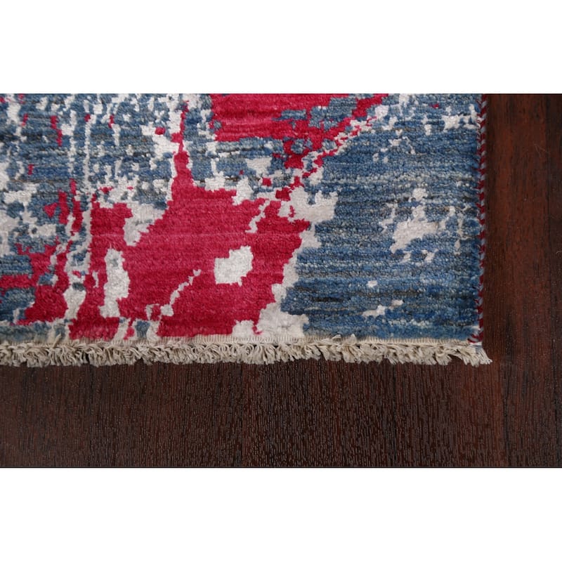 Wool/ Silk Artistic Abstract Oriental Runner Rug Hand-knotted Carpet - 2'8" x 10'2"