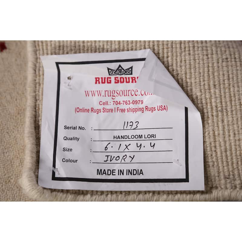 Tribal Gabbeh Indian Rug Hand-Knotted Beige Oriental Wool Carpet - 4'4" x 6'1"