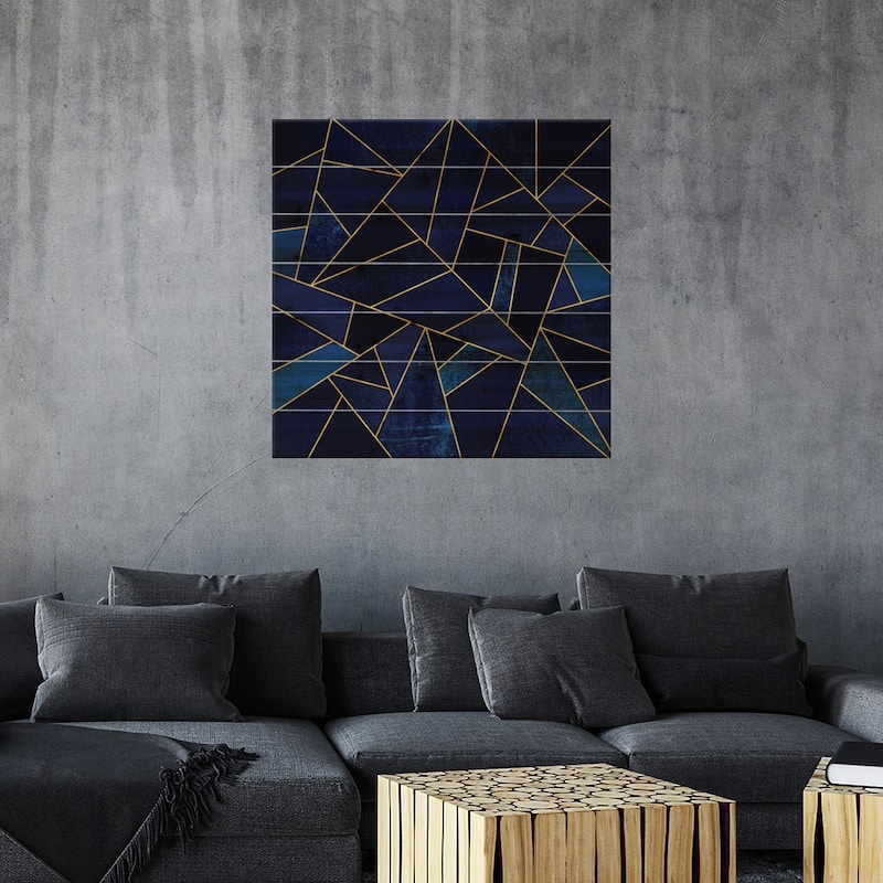 Blue Stone With Gold Lines Print On Wood by Elisabeth Fredriksson - Multi-Color
