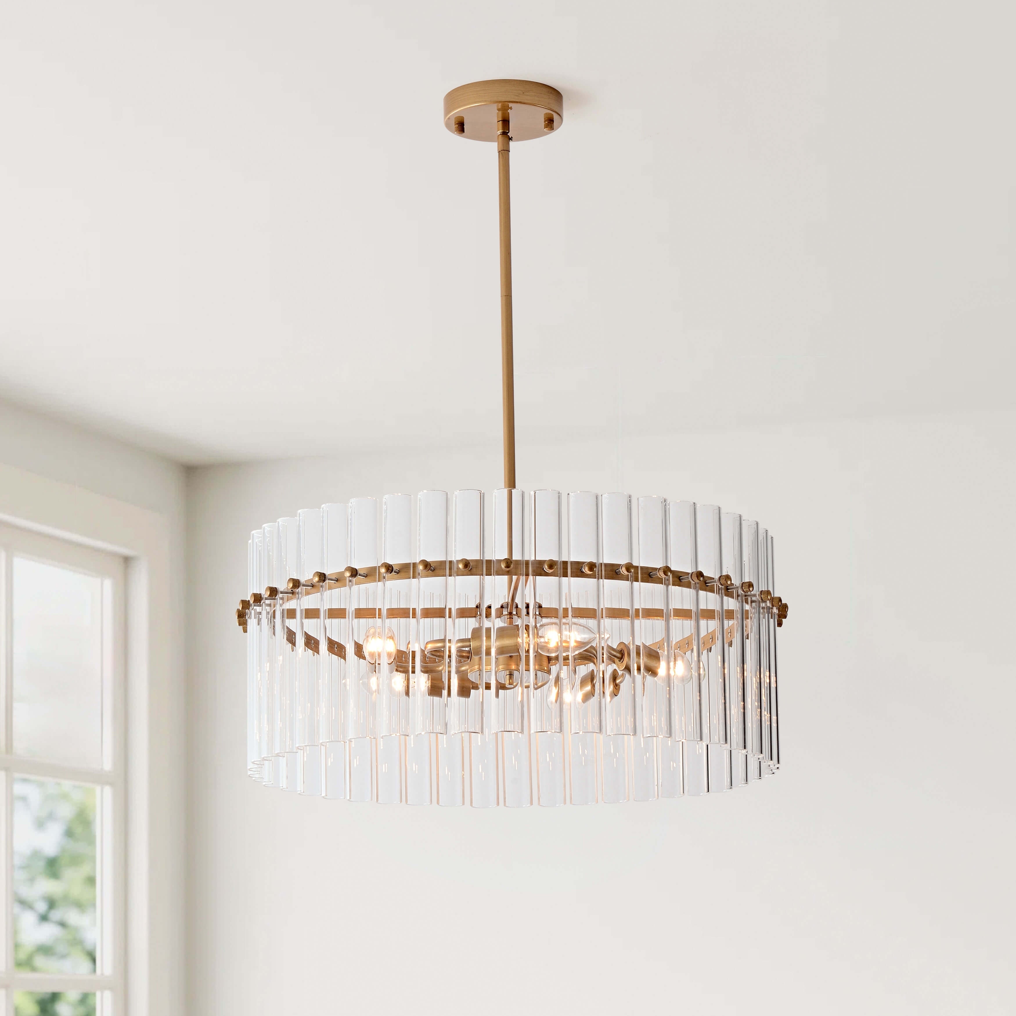 Casandra Brushed Brass 5-light 20" Hollow Glass Round Chandelier - Brushed Brass - 20 inches in diameter x 8.8 inches H