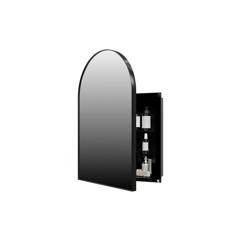 18x24 Inch Metal Corner Medicine Cabinet with Arched Mirror, Adjustable Glass Shelves, Space-Saving Bathroom Storage