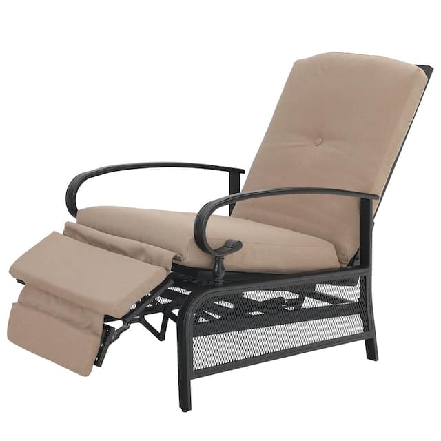 Outdoor Adjustable Cushioned Metal Patio Recliner Lounge Chair