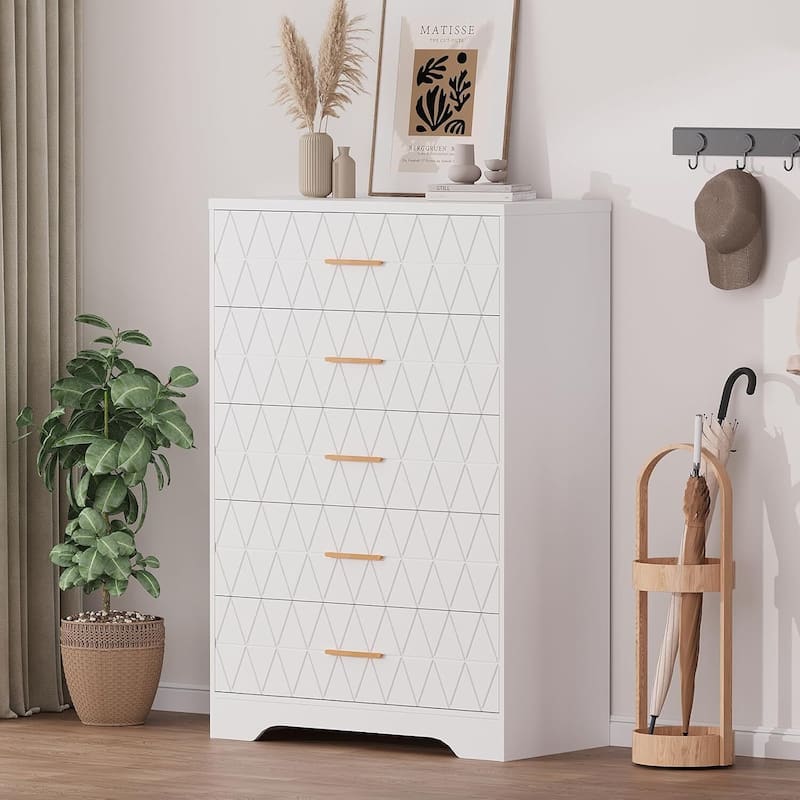 Tall Dresser, Storage Cabinet for Bedroom with 5 Drawers - White