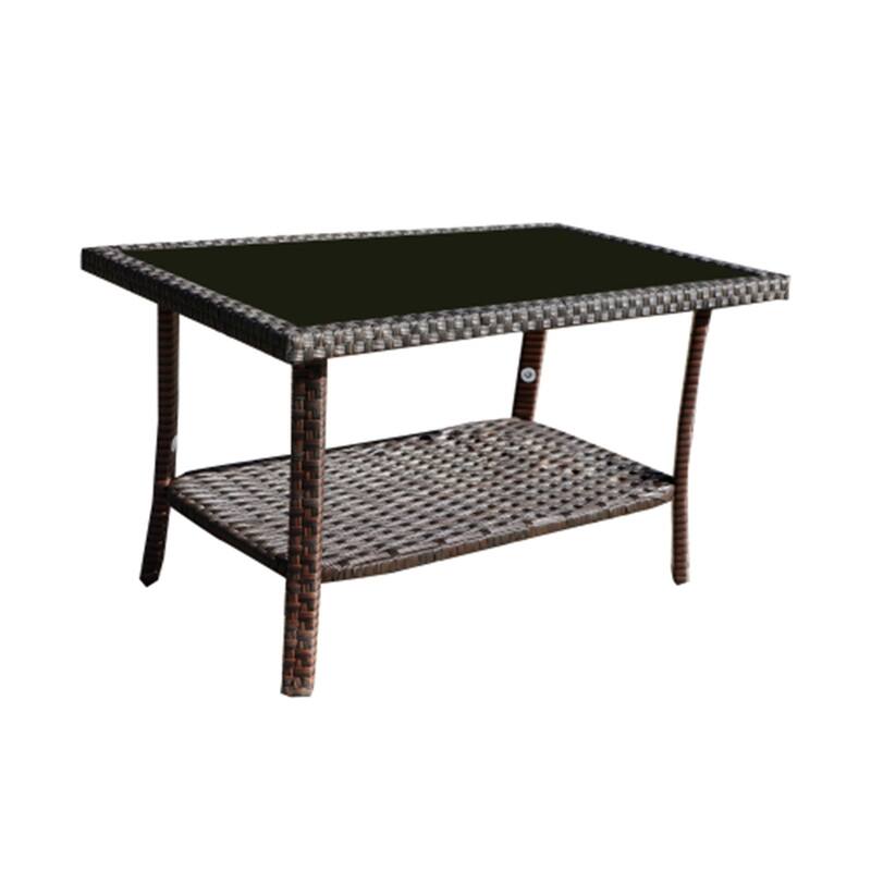 4-Piece Outdoor Patio Furniture Set PE Rattan Sofa Chairs and Tempered Glass Table with Cushions for Garden Balcony Porch