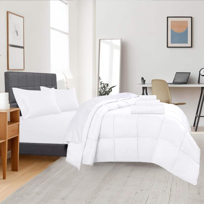 Superior Dorm In A Bag Comforter, Sheet Set, 3 PC Towel Set and Pillows, Twin XL - Twin XL - White