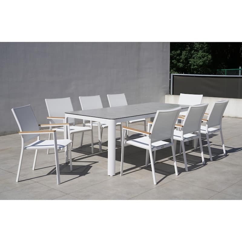 Amanti White 9-Piece Aluminum Outdoor Dining Set with Sling Set in White - N/A