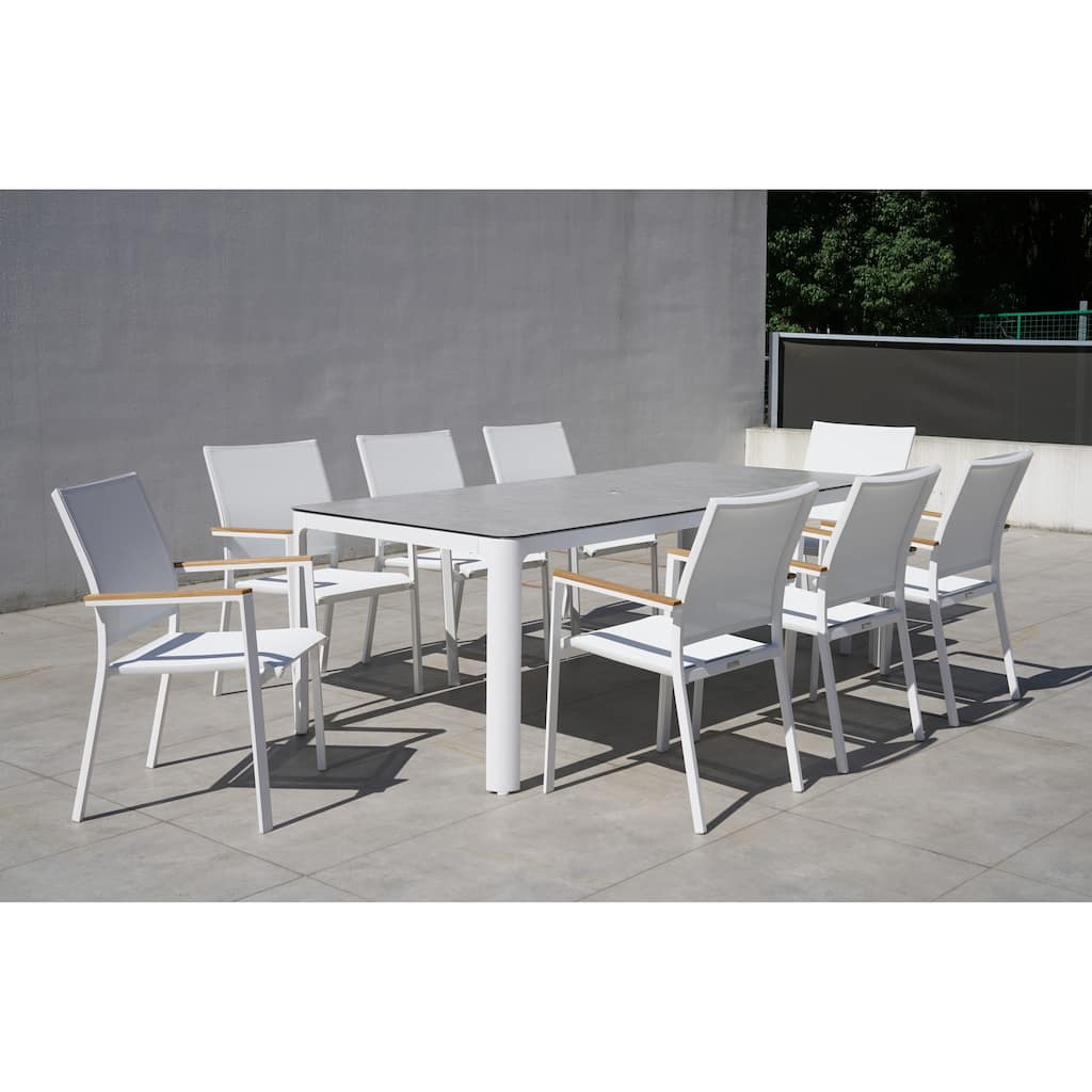 Amanti White 9-Piece Aluminum Outdoor Dining Set with Sling Set in White - N/A