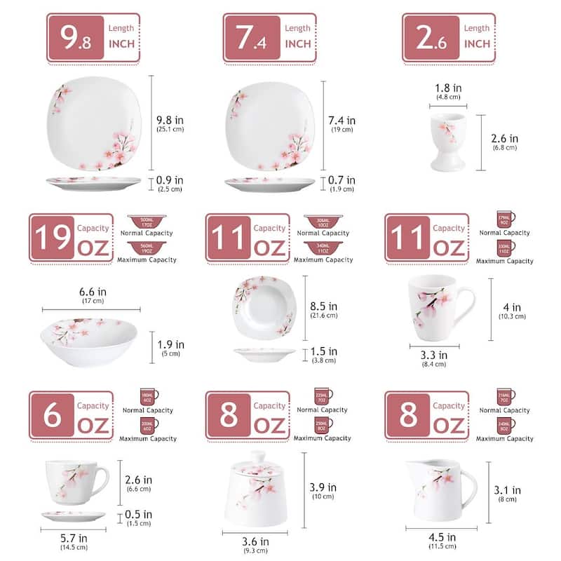 VEWEET Annie 50-piece Floral Porcelain Dinnerware Set (Service for 6)