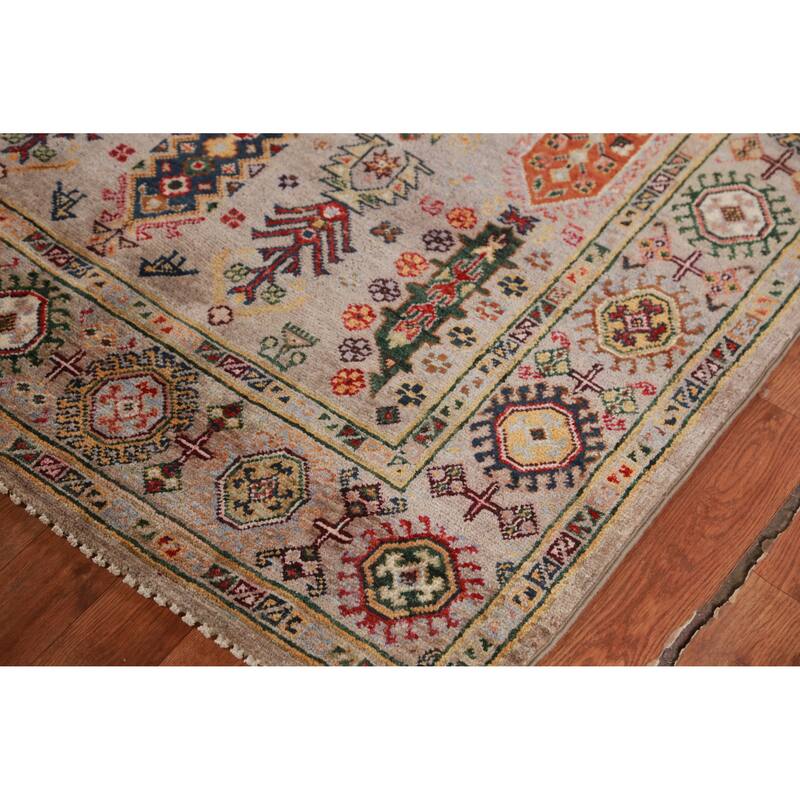 Hand Knotted Oriental 100% Wool Carpet Traditional Geometric Beige & Ivories Kazak Area Rug - 5' 8'' X 4' 0''