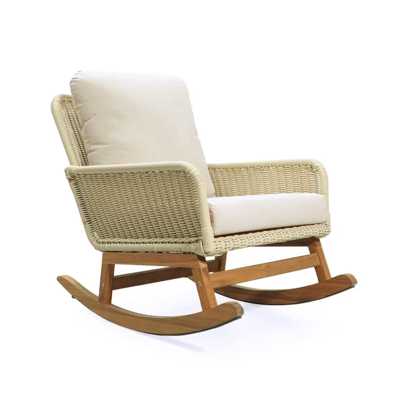 [Set of 2] Contemporary Minimalist Beige Wicker Rocking Chair