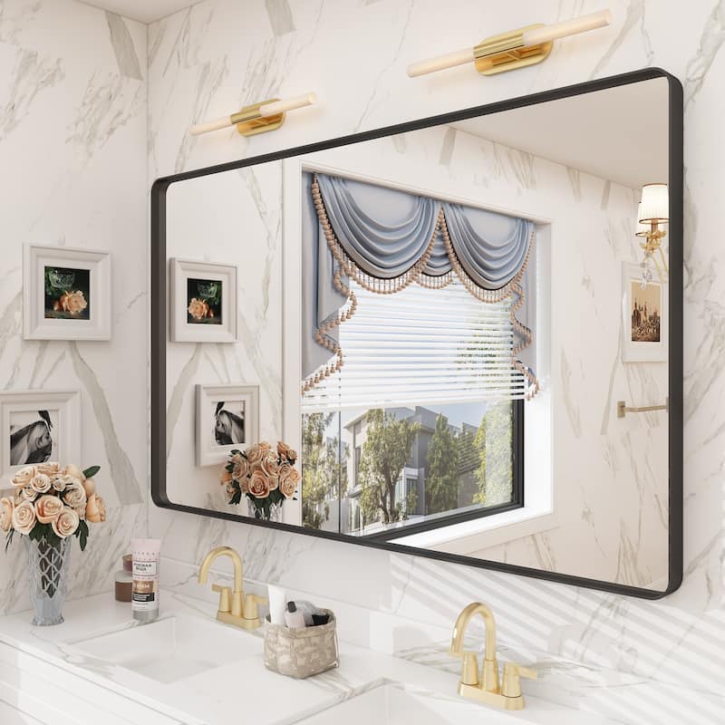 Bathroom Vanity Mirror with Aluminum Alloy Framed, Tempered Glass, Wall Mounted - 48x28