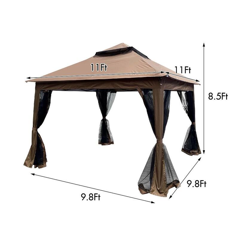 Patio Outdoor Gazebo 11X11Ft - Gazebo Canopy with Netting and 2-Tier Soft Top Event Tent for Backyard,Garden Lawn