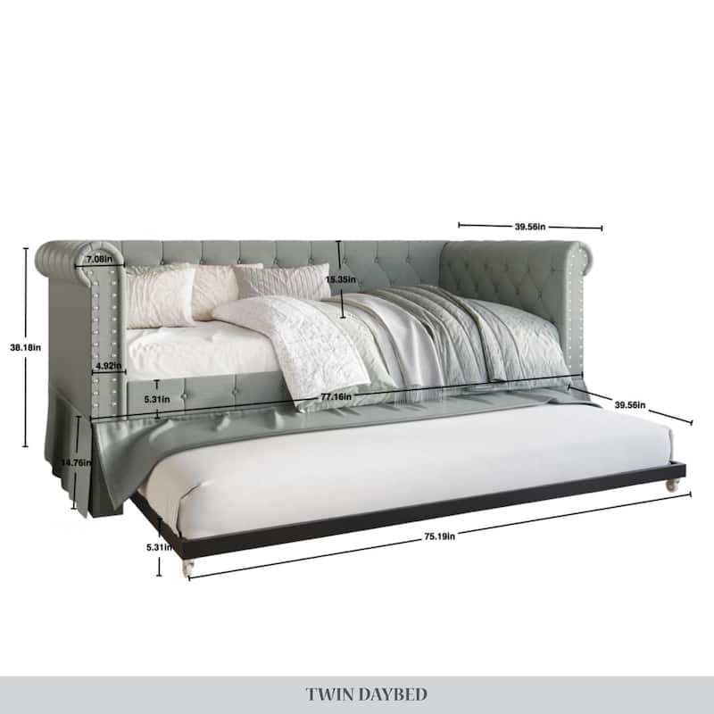 CraftPorch Twin Size Chesterfield Daybed In Linen With Trundle