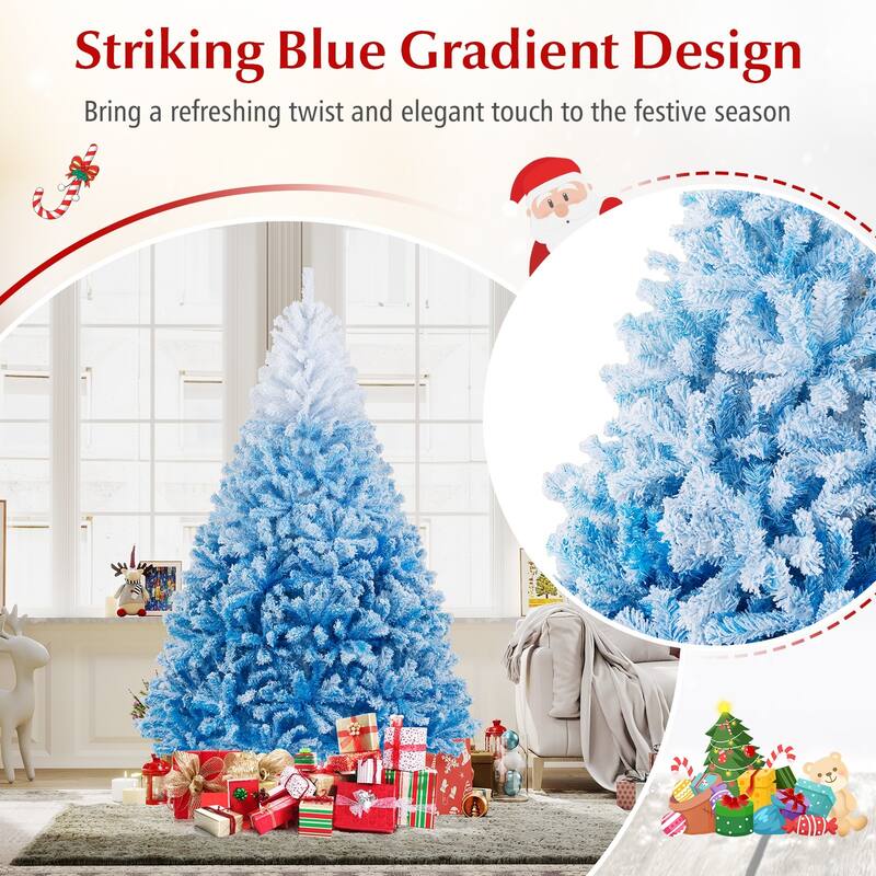 Gymax Artificial Christmas Tree Hinged Snow Flocked Xmas Tree w/ Lush