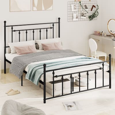 Metal Bed Frame with Built-In Headboard for Strong Support