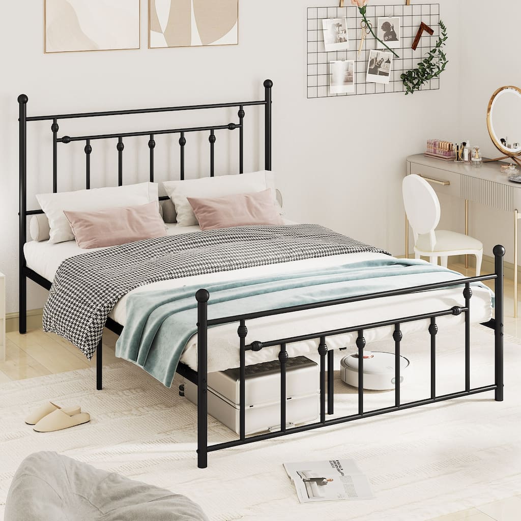 Metal Bed Frame with Built-In Headboard for Strong Support
