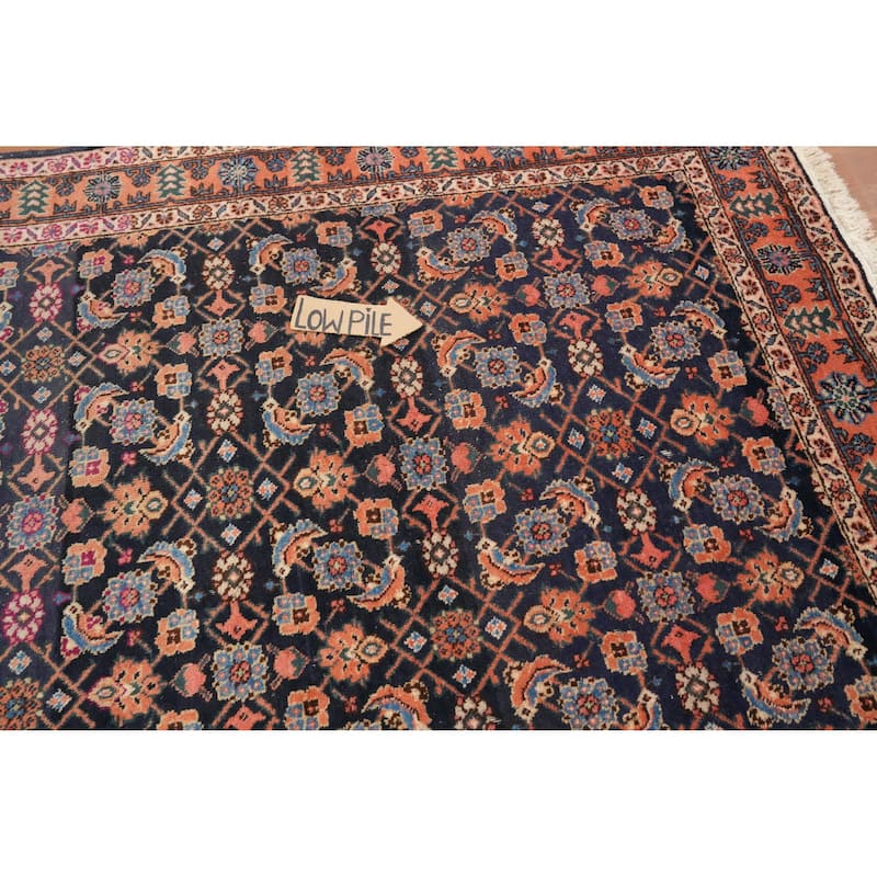 Hand Knotted Oriental 100% Wool Carpet Traditional Floral Navy Blue & Blues Tabriz Area Rug - 10' 0'' X 5' 2''