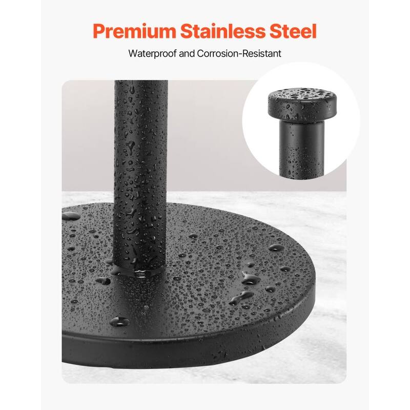 Black Stainless Steel Paper Towel Holder for Countertop with Suction Cups and Weighted Base - 6.7” x 6.7” x 12.6”