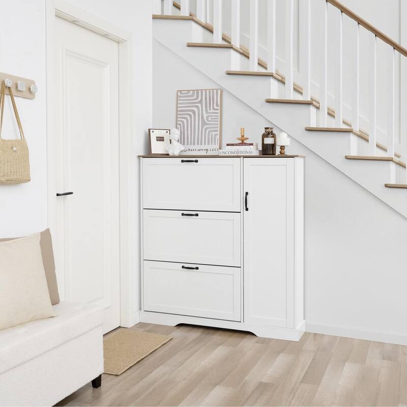 28 Pair Large Shoe Storage Cabinet with Adjustable Shelves - 48.8'' H X 46.9'' W X 10.2'' D