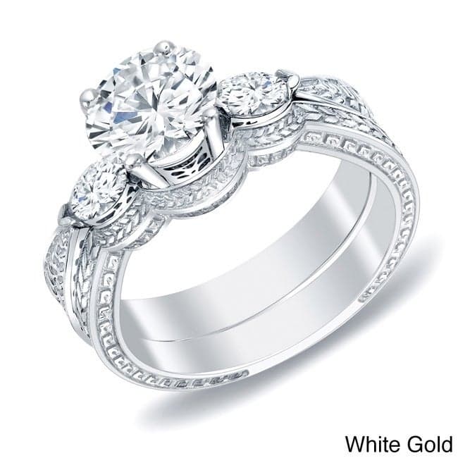 Auriya 14k Gold 4/5ctw Vintage 3-stone Diamond Engagement Ring Set - White - 4