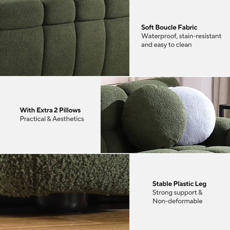 87.4" 3-Seater Boucle Sofa with Wood Frame