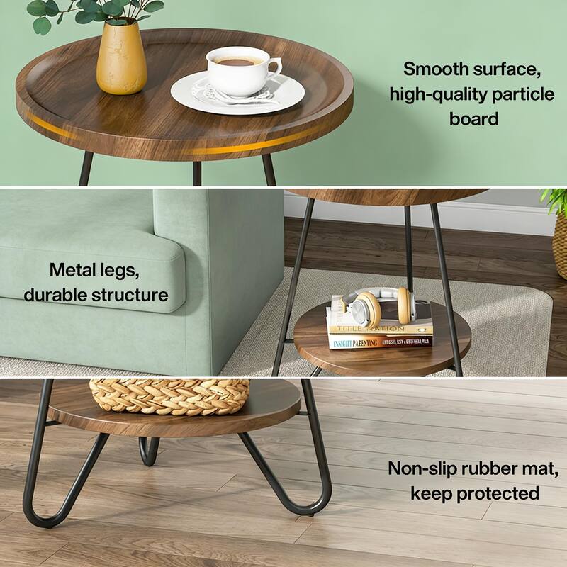 Chic Coffee Table, Round Sofa Table, 2-Tier Accent Table