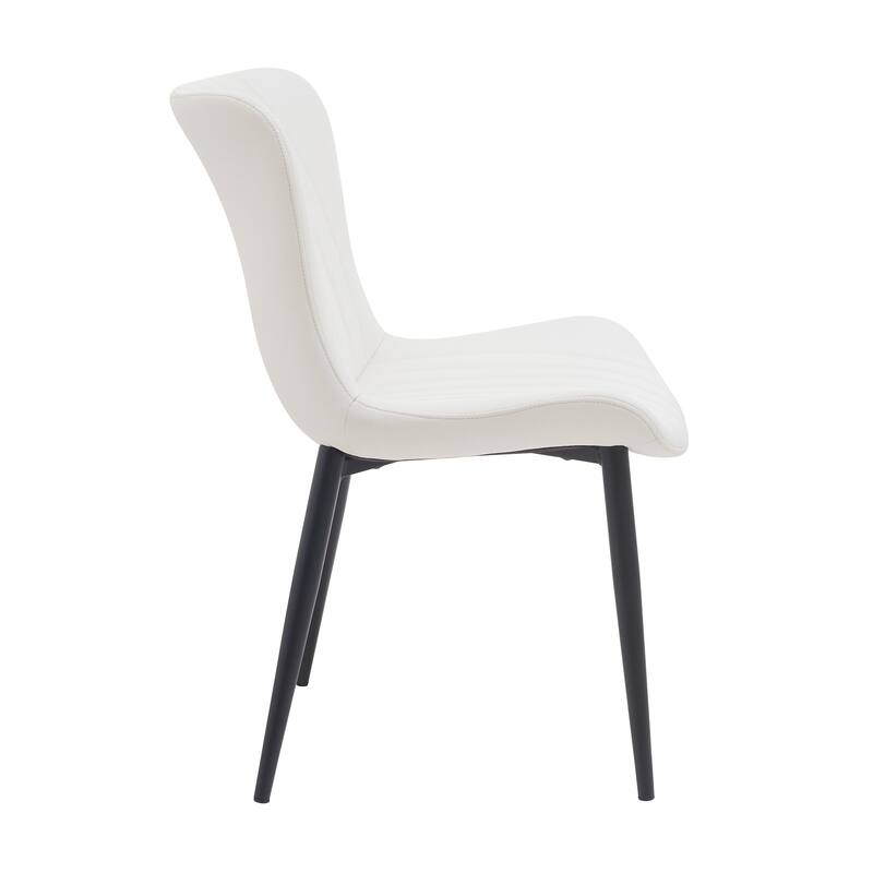 Pair of Cream White Mid-Century Modern Dining Chairs with Faux Leather Upholstery‌