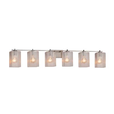 Justice Design Fusion Era 6-light Brushed Nickel Bath Bar, Seeded Square w/ Flat Rim Shade
